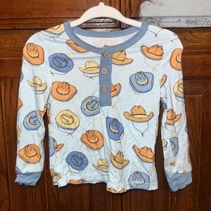 Mud Pie Cowboy Hat Print Long Sleeve Bamboo PJ Shirt Size 9-12 Months